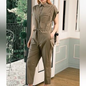 Darling Olive Green Coverall Overalls Jumpsuit SKIP Short Sleeve Womens XS